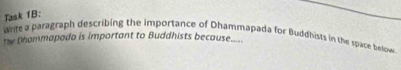 Task 1B; 
wite a paragraph describing the importance of Dhammapada for Buddhists in the space below. 
Dhammapada is important to Buddhists because.....