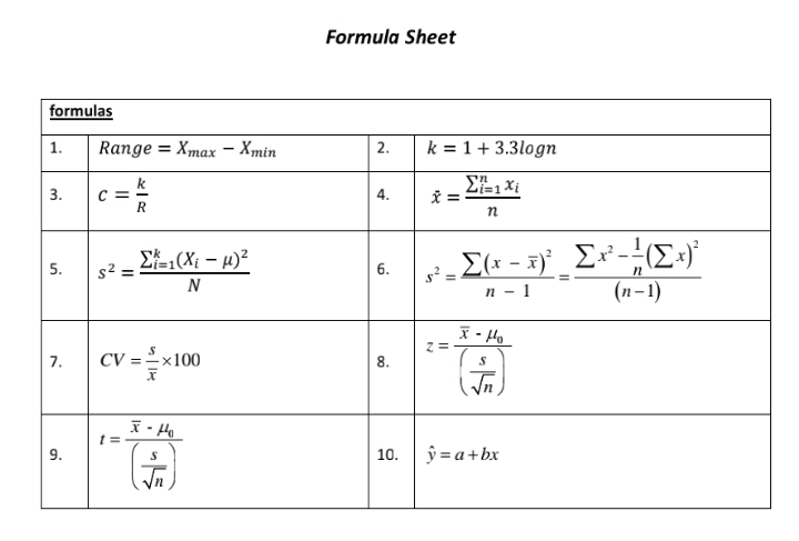 Formula Sheet