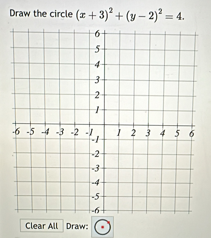 Draw the circle (x+3)^2+(y-2)^2=4. 
Clear All Draw: