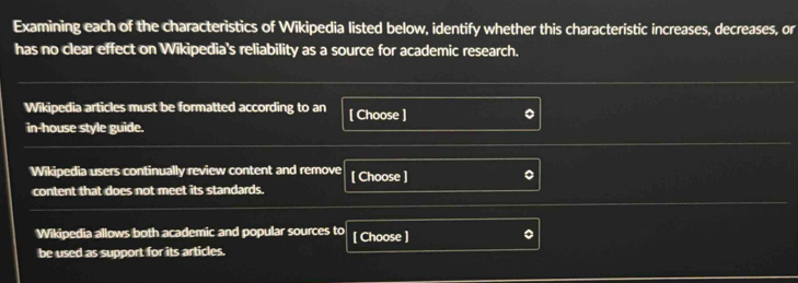 Solved: Examining each of the characteristics of Wikipedia listed below ...