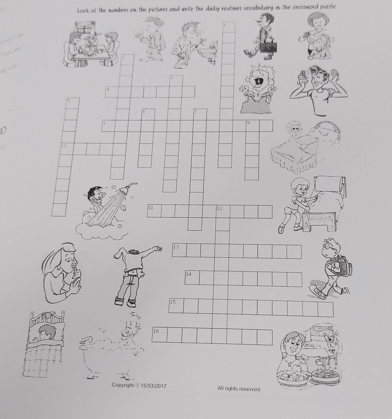 Look at the numbers on the pictures and write the daily routines vocabulary in the crossword puzzle 

Very Hệ 

D