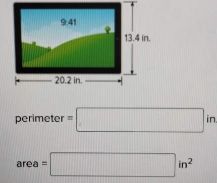 perimeter =□ in
area=□ in^2