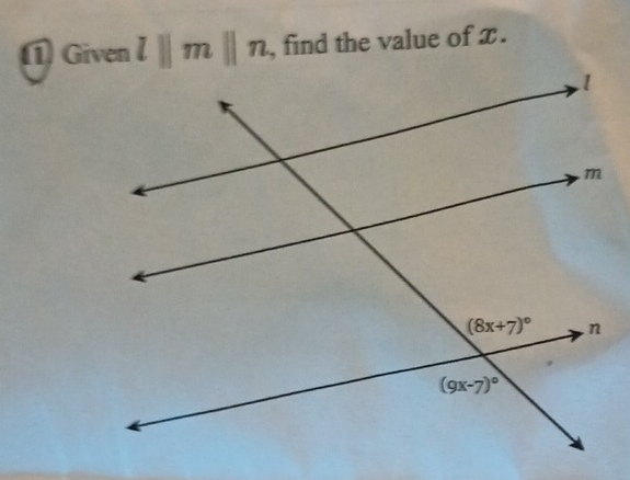 Given l||m||n , find the value of x.