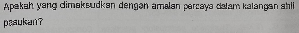 Apakah yang dimaksudkan dengan amalan percaya dalam kalangan ahli 
pasukan?