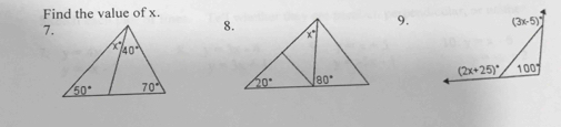 Find the value of x.
9.
7.
8.