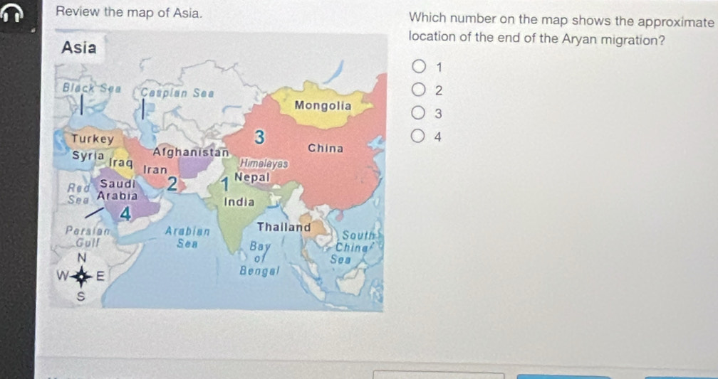 Solved: Review the map of Asia. Which number on the map shows the ...