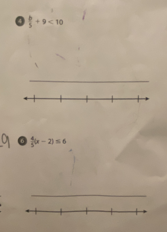 a  b/5 +9<10</tex> 
6  4/5 (x-2)≤ 6