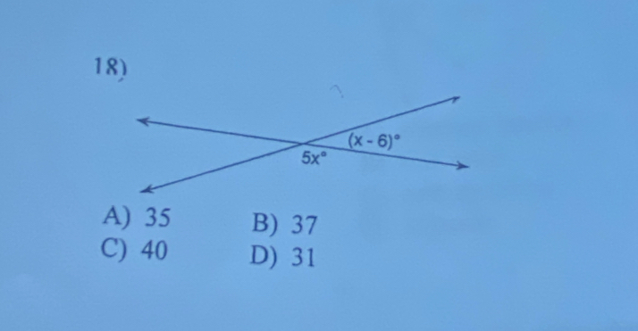 A) 35 B) 37
C) 40 D) 31