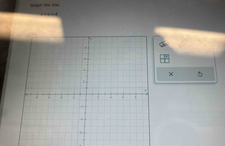 Graph the line.
x+y=4
×