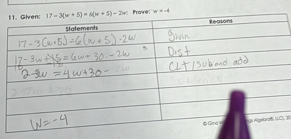 Prove: w=-4
, 20