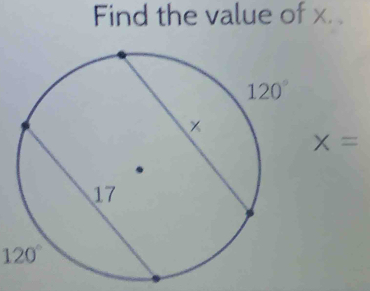 Find the value of x. .
x=
120°