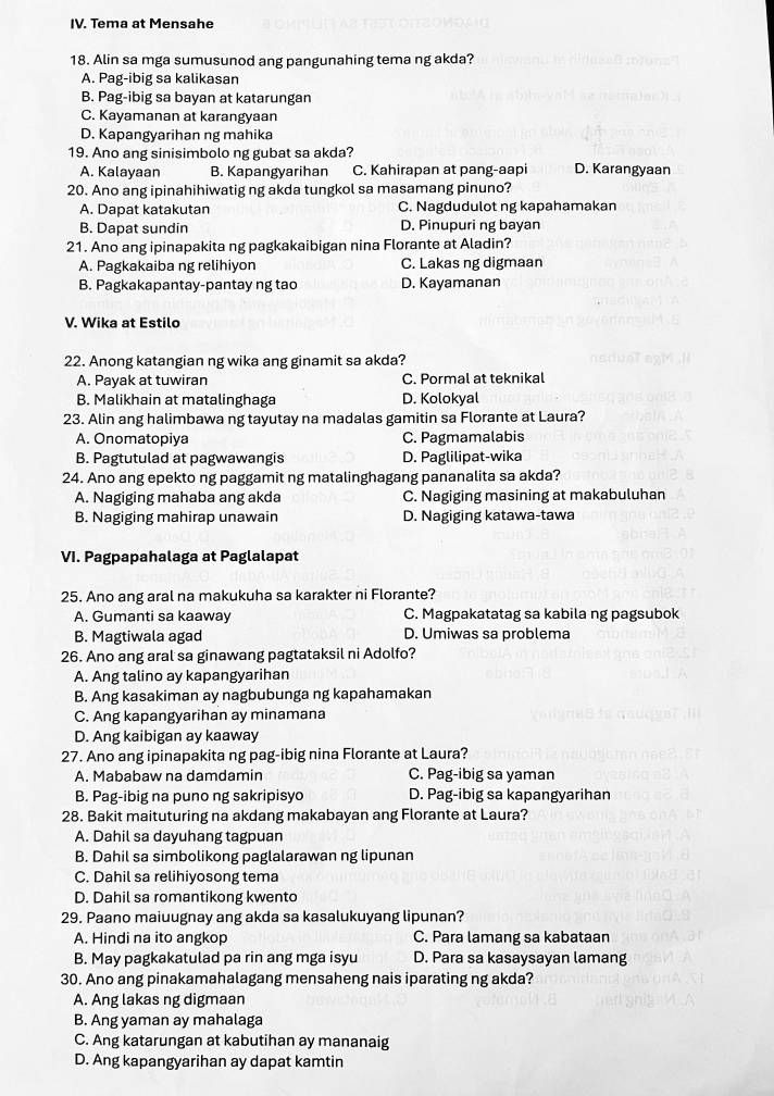 Solved: Tema at Mensahe 18. Alin sa mga sumusunod ang pangunahing tema ...