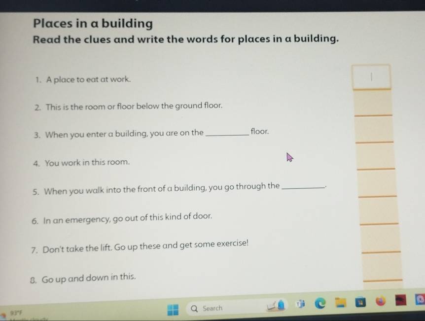 Giải quyết:Places in a building Read the clues and write the words for ...