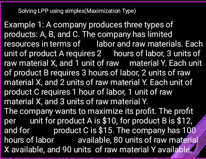 Solved: Solving LPP using simplex(Maximization Type) Example 1: A ...