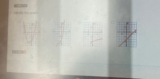 COMPLETE
Identify the graph

2. 9

-2
DONE