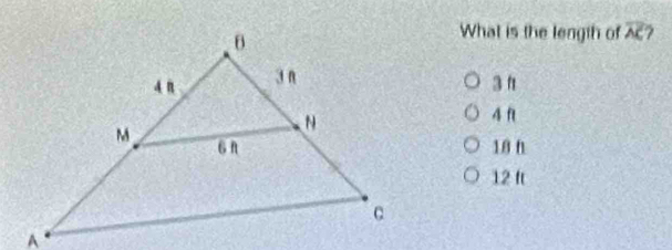 What is the length of overline AC
3 f
4f
18 h
12 ft