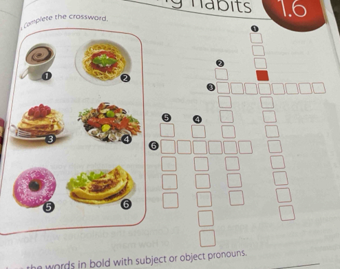 nabits 1.6 
plete the crossword. 
words in bold with subject or object pronouns.