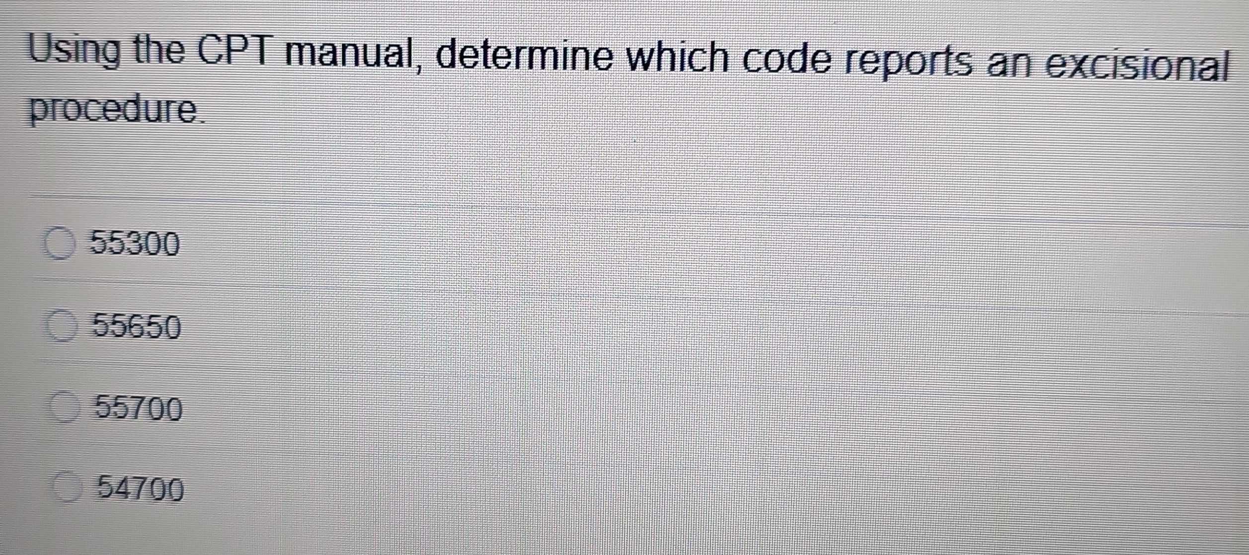 Solved: Using the CPT manual, determine which code reports an ...