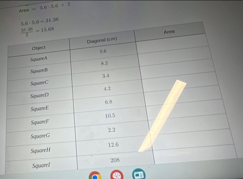 Area =5.6· 5.6/ 2