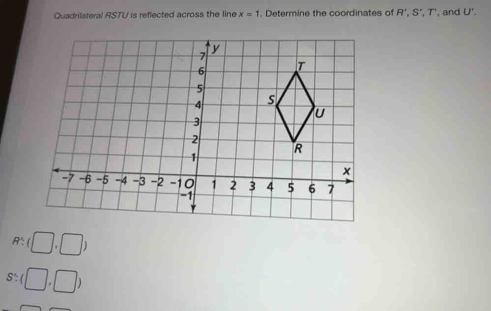 Solved: Quadrilateral RSTU is reflected across the line x=1. Determine ...