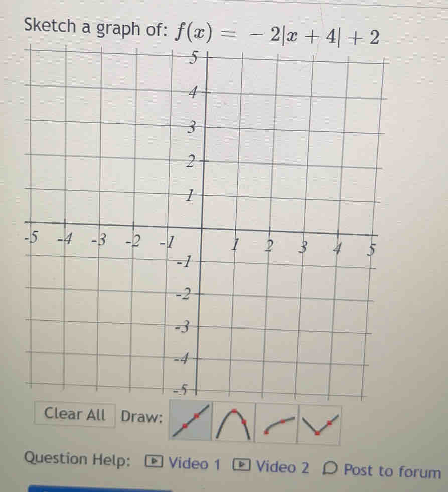 Sketch a graph of: 
Clear All Draw:
Question Help: * Video 1 - Video 2 Ω Post to forum