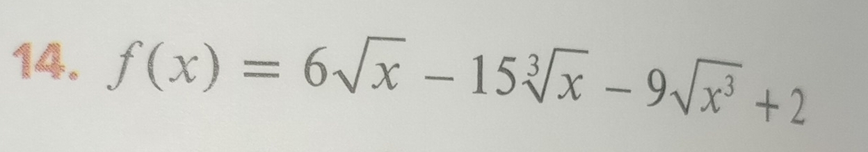 f(x)=6sqrt(x)-15sqrt[3](x)-9sqrt(x^3)+2