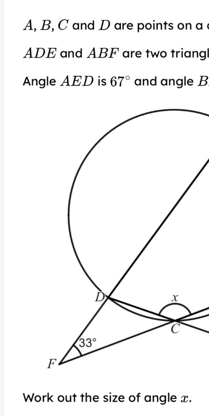 แก้ไขแล้ว:A, B, C and D are points on a ADE and ABF are two triang ...