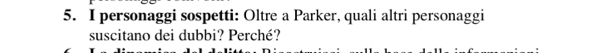 personaggi sospetti: Oltre a Parker, quali altri personaggi 
suscitano dei dubbi? Perché?