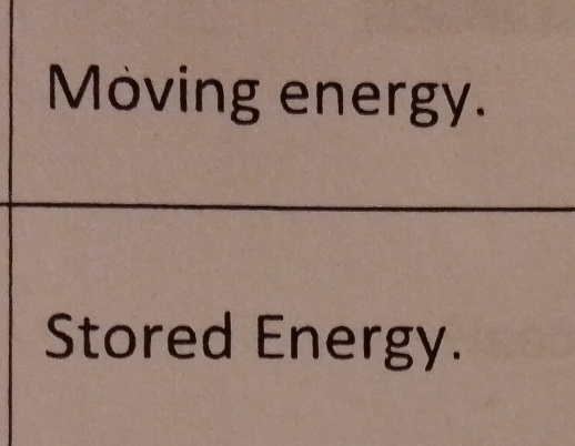 Moving energy. 
Stored Energy.