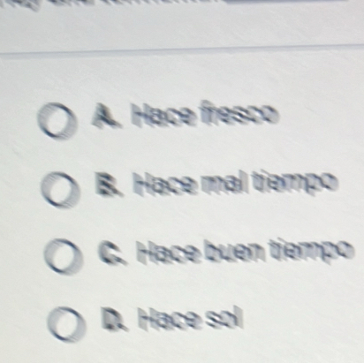 A. Hace fresco
B. Hace mal tiempo
C. Hace buen tiempo
D. Hace sol