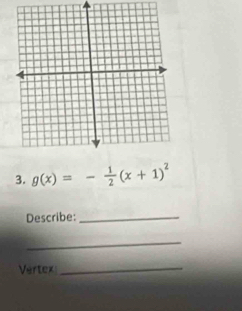 g(x)=- 1/2 (x+1)^2
Describe:_ 
_ 
Vertex_