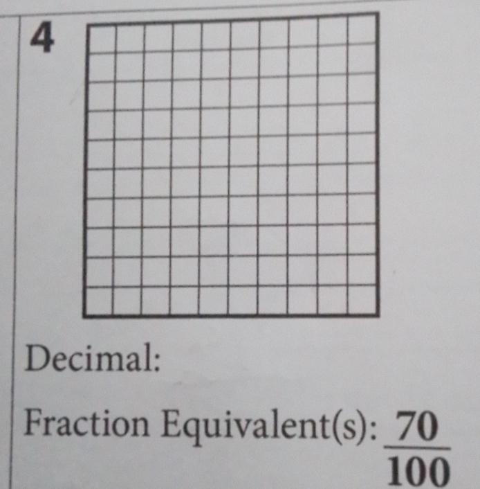 Decimal: 
Fraction Equivale lent(s): 70/100 