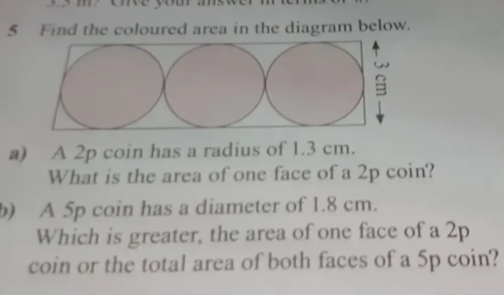 Solved: 3 m? Uve yomr as 5 Find the coloured area in the diagram below ...
