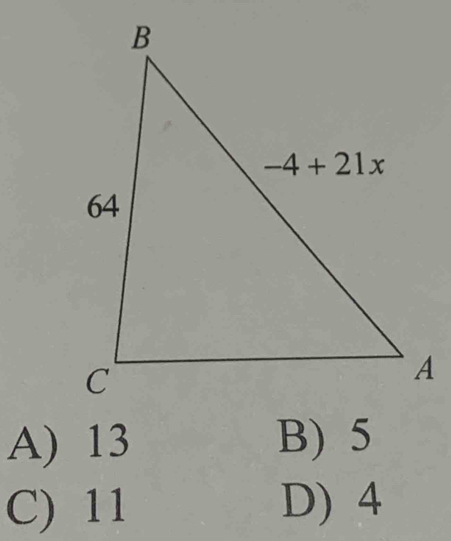 A) 13 B) 5
C) 11 D) 4