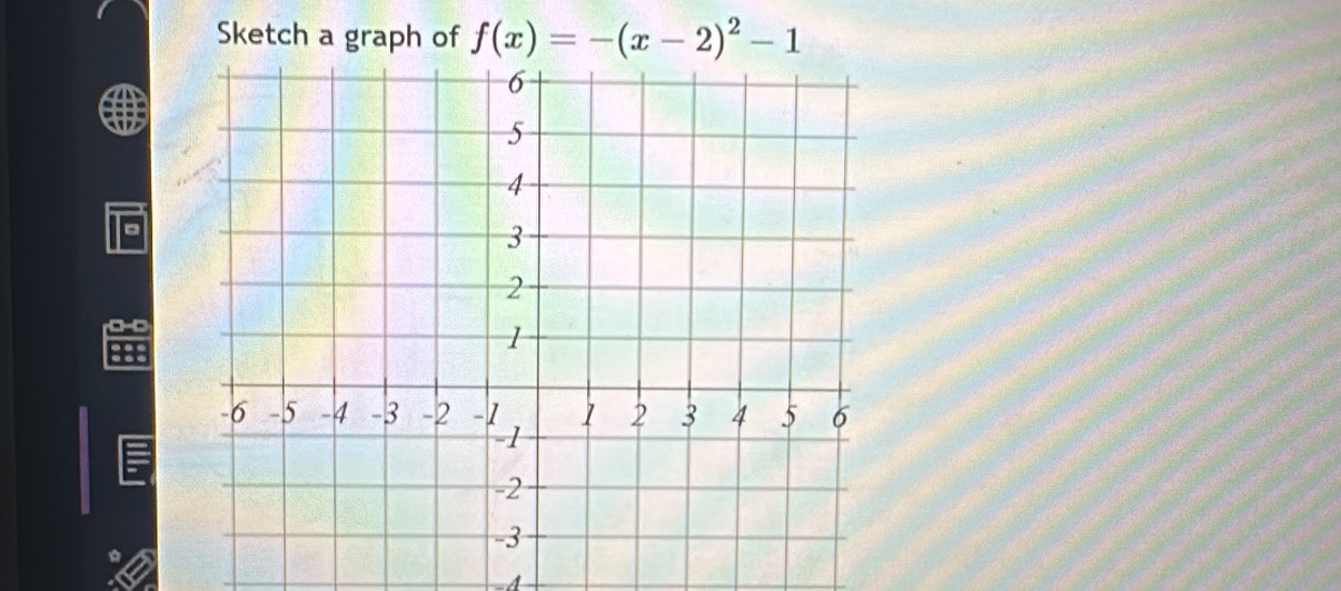 Sketch a graph of f(x)=-(x-2)^2-1
a
-4