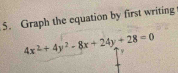 Graph the equation by first writing
4x^2+4y^2-8x+24y+28=0
v