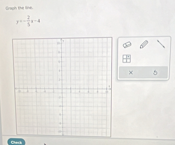 Graph the line.
y=- 2/5 x-4
× 
Check