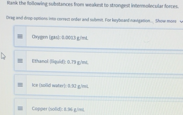 Solved: Rank the following substances from weakest to strongest ...