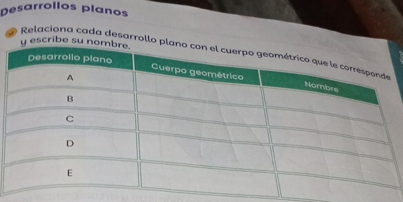 Desarrollos planos 
escribe su 
Relaciona cada desarrollo p