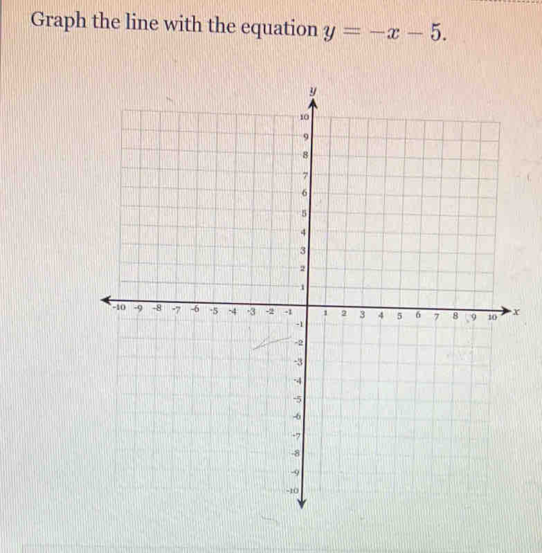 Graph the line with the equation y=-x-5.
x