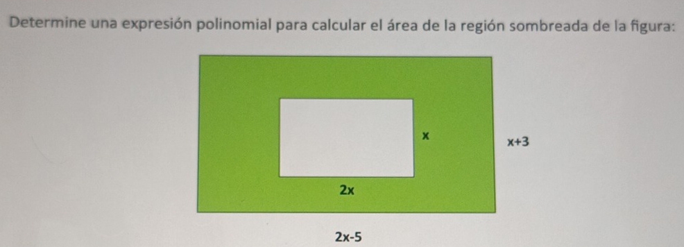 Determine una expresión polinomial para calcular el área de la región sombreada de la figura: