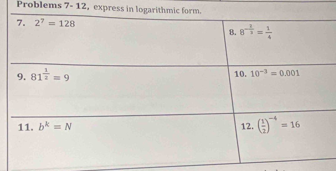 Problems 7- 12, express in