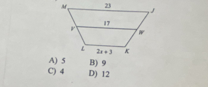 A) 5 B) 9
C) 4 D) 12