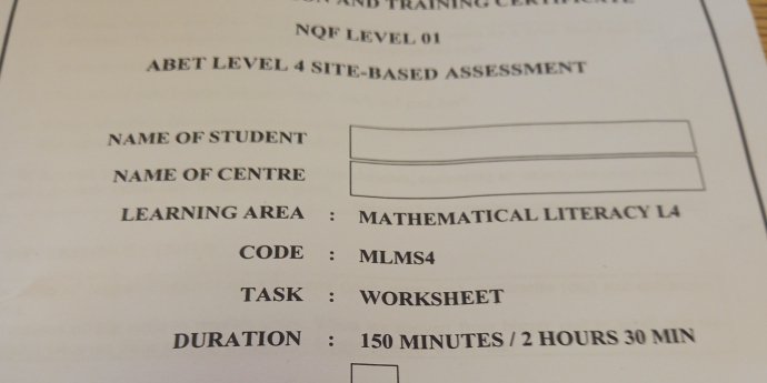 Solved: NQF LEVEL 01 ABET LEVEL 4 SITE-BASED ASSESSMENT NAME OF STUDENT ...