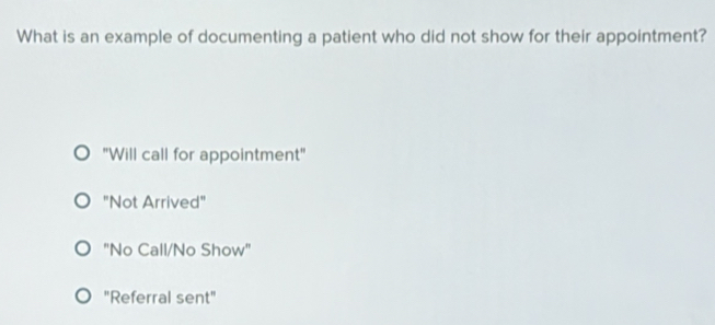 Solved: What is an example of documenting a patient who did not show ...