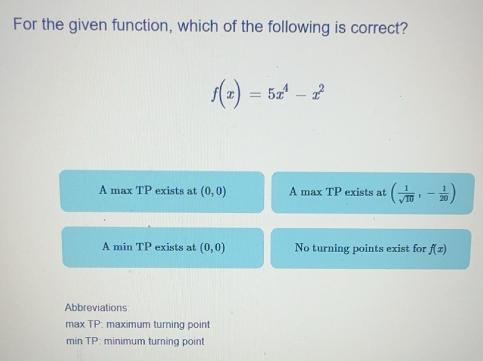 Resuelto:For the given function, which of the following is correct? f(x ...