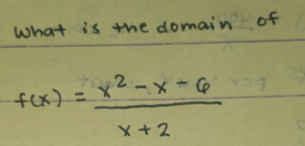 What is the domain of
f(x)= (x^2-x-6)/x+2 