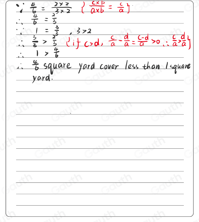 Solved: 1e Does 4/6 square yard cover more area or less area than 1 ...