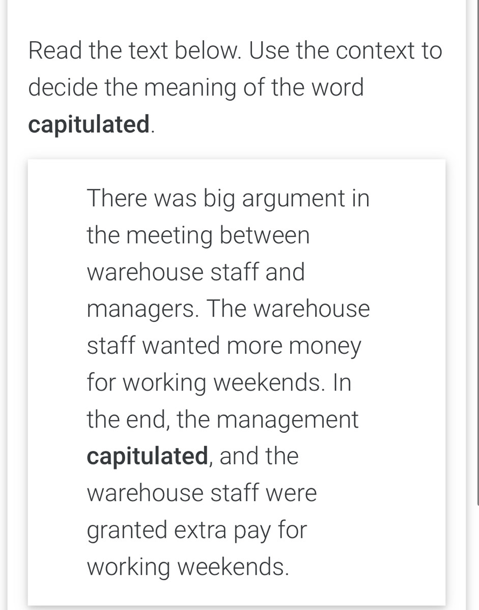 Solved: Read the text below. Use the context to decide the meaning of ...