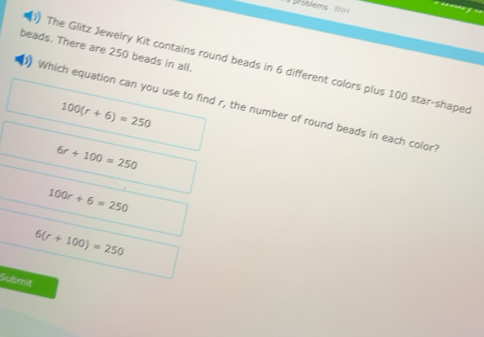 Solved: problems 2NH beads. There are 250 beads in all. The Glitz ...